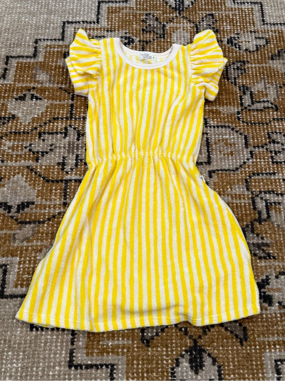 My Little Cozmo Girls' Yellow Striped Flutter Sleeve Dress 4T